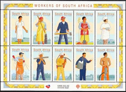 RSA 1999: WORKERS DAY FULL SHEET OF 10 MNH (SACC 1206)