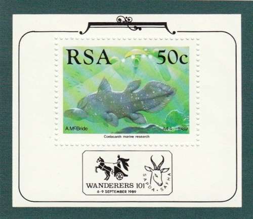 RSA FOUNDATION MINIATURE SHEET 1989: COELACANTH RESEARCH MNH (SACC 694a)