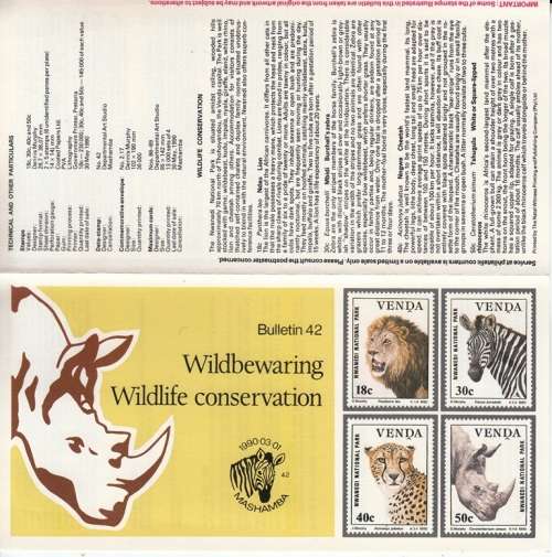 VENDA BULLETIN#42 1990: WILDLIFE CONSERVATION - TECHNICAL INFO ABOUT STAMPS ISSUED