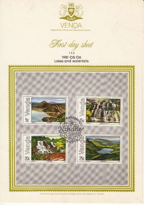 VENDA 1981 COLLECTORS SHEET 1.7.2: LAKES and WATERFALLS