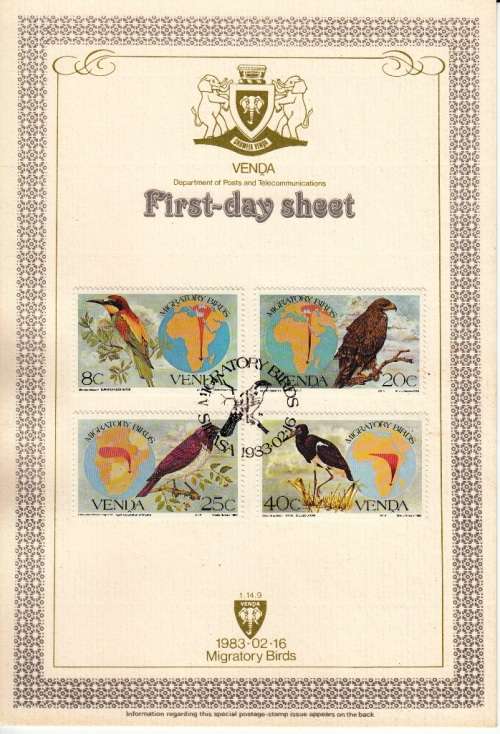 VENDA 1983 COLLECTORS SHEET 1.14.9: MIGRATORY BIRDS