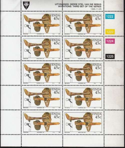 VENDA 1993: INVENTIONS (3rd) FULL SET OF SHEETS OF 10 MNH (SACC 263-266)