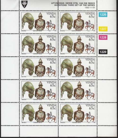VENDA 1993: INVENTIONS (3rd) FULL SET OF SHEETS OF 10 MNH (SACC 263-266)