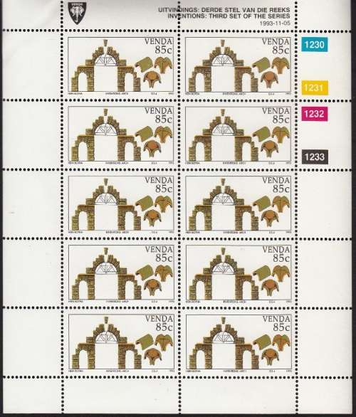 VENDA 1993: INVENTIONS (3rd) FULL SET OF SHEETS OF 10 MNH (SACC 263-266)