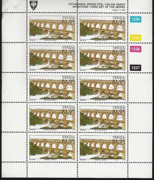 VENDA 1993: INVENTIONS (3rd) FULL SET OF SHEETS OF 10 MNH (SACC 263-266)