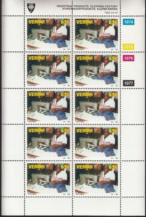 VENDA 1992: INDUSTRIAL PRODUCTION FULL SET OF SHEETS OF 10 MNH (SACC 234-237)