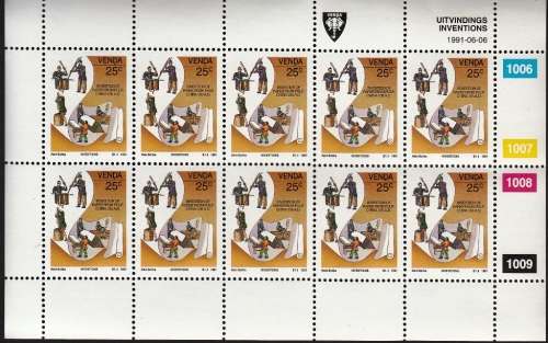 VENDA 1991: INVENTIONS FULL SET OF SHEETS OF 10 MNH (SACC 222-225)