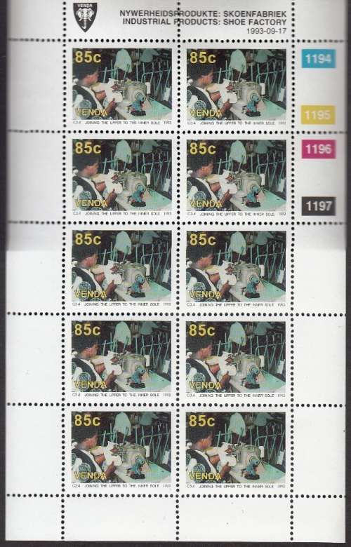 VENDA 1993: SHOE FACTORY FULL SET OF SHEETS OF 10 MNH (SACC 259-262)