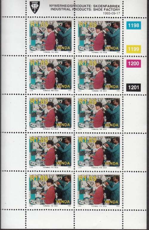VENDA 1993: SHOE FACTORY FULL SET OF SHEETS OF 10 MNH (SACC 259-262)