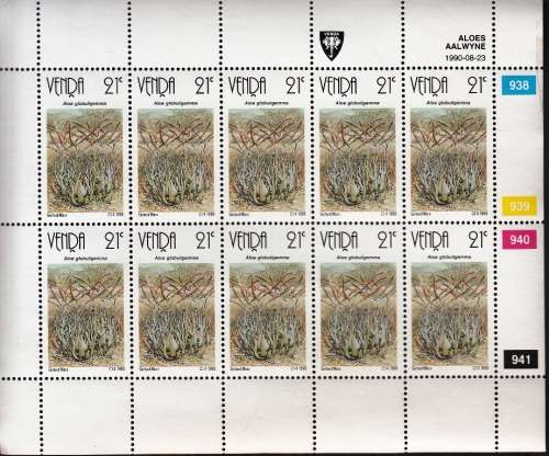 VENDA 1990: ALOES FULL SET OF SHEETS OF 10 MNH (SACC 210-213)