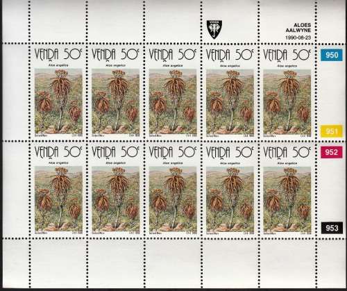 VENDA 1990: ALOES FULL SET OF SHEETS OF 10 MNH (SACC 210-213)
