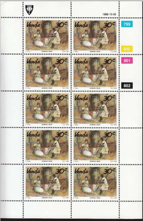 VENDA 1988: LOCAL ART 30c FULL SHEET OF 10 MNH (SACC 181)