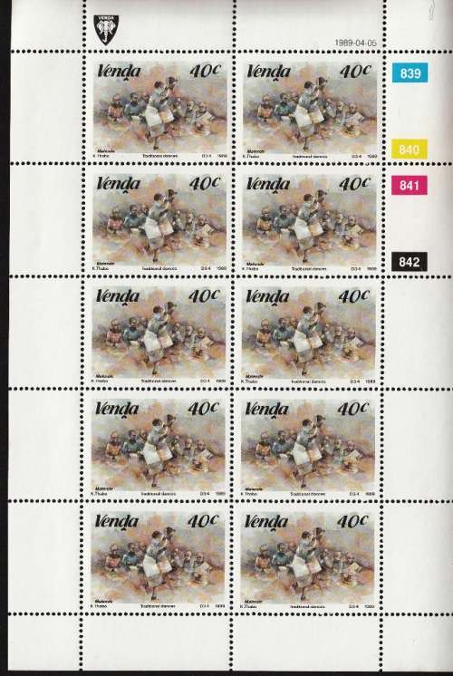 VENDA 1988: LOCAL ART 40c FULL SHEET OF 10 MNH (SACC 182)