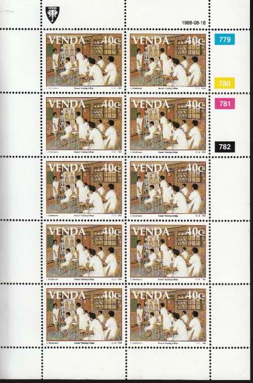 VENDA 1988: NURSES TRAINING 40c FULL SHEET OF 10 MNH (SACC 178)