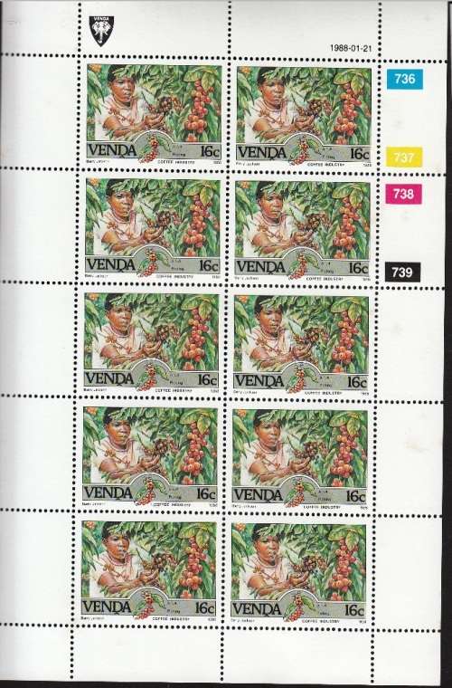 VENDA 1988: COFFEE INDUSTRY FULL SET OF SHEETS OF 10 MNH (SACC 168-171)