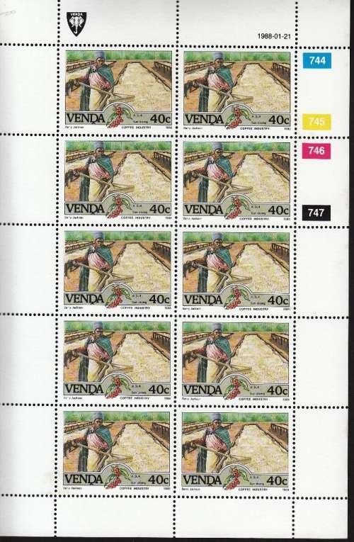 VENDA 1988: COFFEE INDUSTRY FULL SET OF SHEETS OF 10 MNH (SACC 168-171)