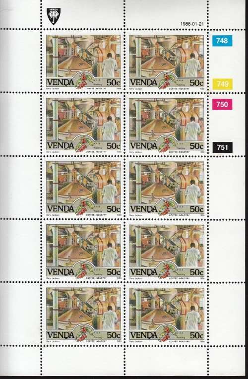 VENDA 1988: COFFEE INDUSTRY FULL SET OF SHEETS OF 10 MNH (SACC 168-171)