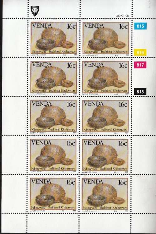 VENDA 1989: TRADITIONAL KITCHENWARE FULL SET OF SHEETS OF 10 MNH (SACC 184-187)