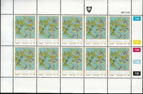 VENDA 1987: FOOD FROM THE VELD (2nd) FULL SET OF SHEETS OF 10 MNH (SACC 164-167)