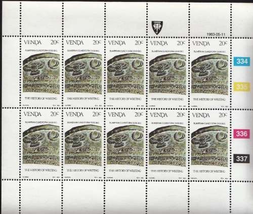 VENDA 1983: HISTORY OF WRITING (2nd) FULL SET OF SHEETS OF 10 MNH (SACC 75-78)