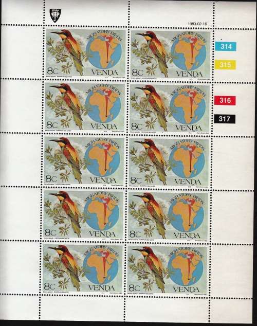 VENDA 1983: MIGRATORY BIRDS FULL SET OF SHEETS OF 10 MNH (SACC 71-74)