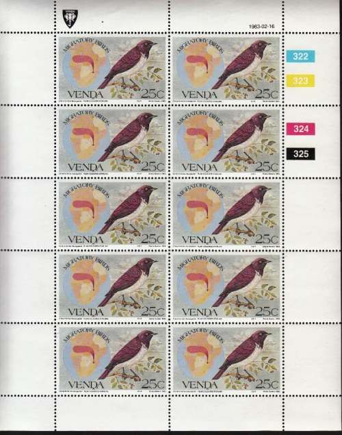 VENDA 1983: MIGRATORY BIRDS FULL SET OF SHEETS OF 10 MNH (SACC 71-74)