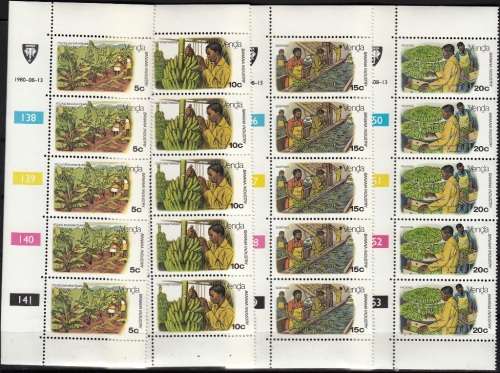 VENDA 1980: BANANA CULTIVATION FULL SET CONTROL STRIPS OF 5 MNH (SACC 30-33)