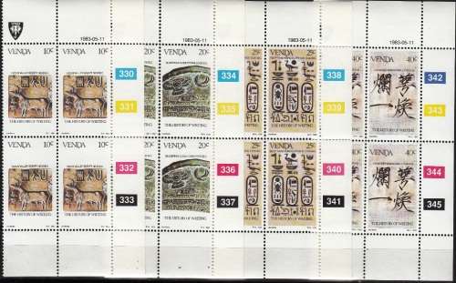 VENDA 1983: HISTORY OF WRITING (2) FULL SET CONTROL BLOCKS OF 4 MNH (SACC 75-78)
