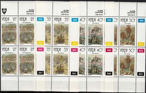 VENDA 1990: ALOES FULL SET CONTROL BLOCKS OF 4 MNH (SACC 210-213)