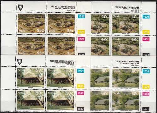 VENDA 1991: TOURIST ATTRACTIONS FULL SET CONTROL BLOCKS OF 4 MNH (SACC 226-229)