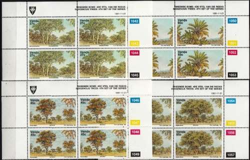 VENDA 1991: INDIGENOUS TREES (4th) FULL SET CONTROL BLOCKS OF 4 MNH (SACC 230-233)