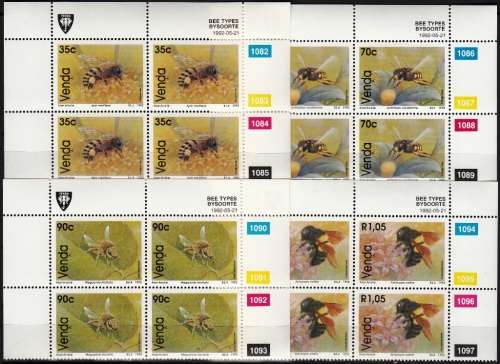 VENDA 1992: BEES FULL SET CONTROL BLOCKS OF 4 MNH (SACC 238-241)
