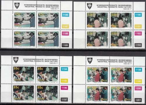 VENDA 1993: SHOE FACTORY FULL SET CONTROL BLOCKS OF 4 MNH (SACC 259-262)