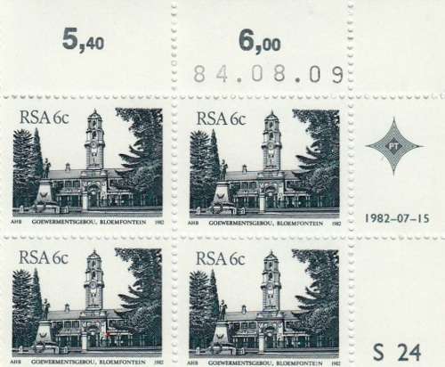 RSA 1984: 4th DEFINITIVE ISSUE 6c CONTROL BLOCK OF 4 PLATE S24 MNH (SACC 520a)