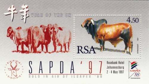 RSA MINISHEET 1997: SAPDA YEAR OF THE OX MNH  (SACC 1019)