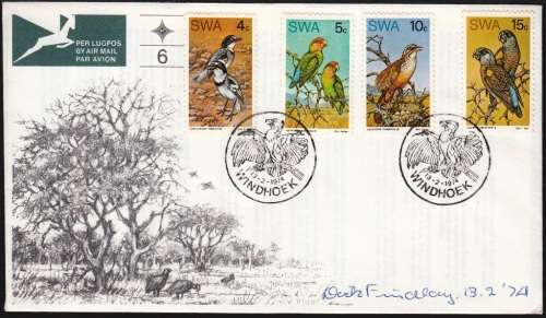 SWA OFFICIAL FDC#6 1974: RARE BIRDS OF SWA - SIGNED BY DESIGNER DICK FINDLAY