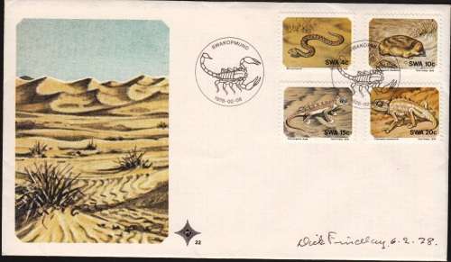 SWA 1978: OFFICIAL FDC#22 - SMALL MAMMALS OF THE NAMIB - SIGNED BY DESIGNER DICK FINDLAY