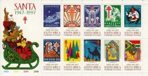 RSA 1997: SANTA ANNIVERSARY OF CHRISTMAS STAMPS FULL SHEET OF 10 MNH (SACC 1080)