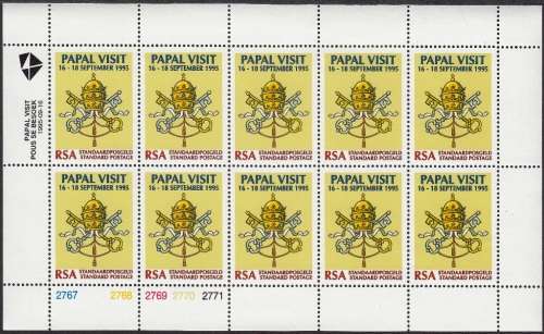 RSA  1995: PAPAL VISIT FULL SHEET OF 10 MNH (SACC 913)