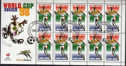 RSA 1998: WORLD CUP SOCCER FULL SHEET OF 10 CTO (SACC 1095)