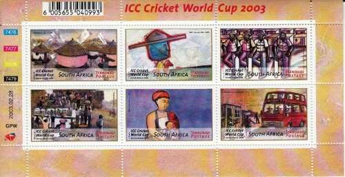 RSA 2003: ICC CRICKET WORLD CUP FULL SHEET OF 6 MNH (SACC 1535)