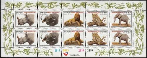 RSA 1996: BIG FIVE FULL SHEET OF 10 MNH (SACC 941-945)