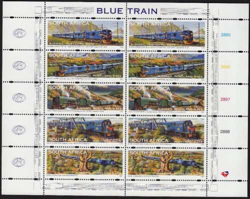 RSA 1997: BLUE TRAIN FULL SHEET OF 10 MNH (SACC 1051/5)