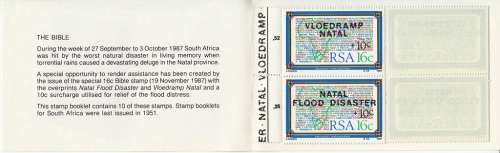 RSA BOOKLET 1987: NATAL FLOOD RELIEF FUND COMPLETE MNH (SACC 642) - LEFT MARGIN ,26-,52