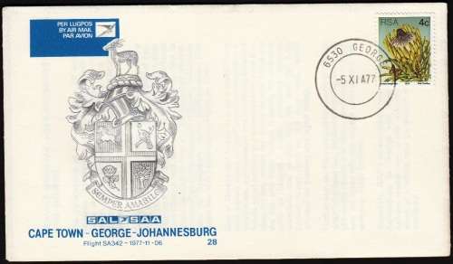 RSA 1977: SAA COVER NO 28 - CAPE TOWN VIA GEORGE TO JOHANNESBURG