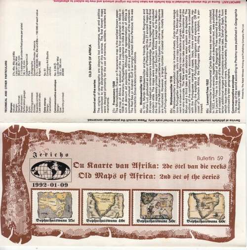 BOPHUTHATSWANA 1992: BULLETIN#59 - OLD MAPS OF AFRICA (2nd)- TECHNICAL INFO ABOUT STAMPS ISSUED