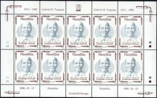 NAMIBIA  1998: GABRIEL B. TAAPOPI  FULL SHEET CYLINDER A MNH (SACC 233)