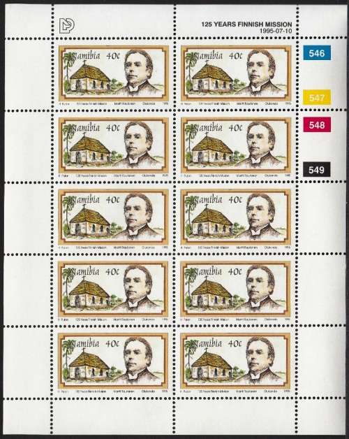 NAMIBIA 1995: 125th ANNIVERSARY OF FINISH MISSIONARIES FULL SET FULL SHEETS OF 10 MNH (SACC 130-133)