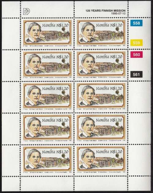 NAMIBIA 1995: 125th ANNIVERSARY OF FINISH MISSIONARIES FULL SET FULL SHEETS OF 10 MNH (SACC 130-133)