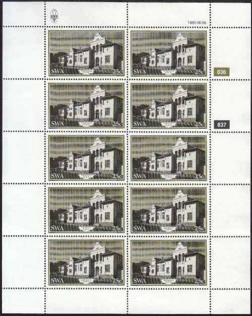 SWA 1985: HISTORIC BUILDINGS OF WINDHOEK FULL SET OF FULL SHEETS OF 10 MNH (SACC 454-457)